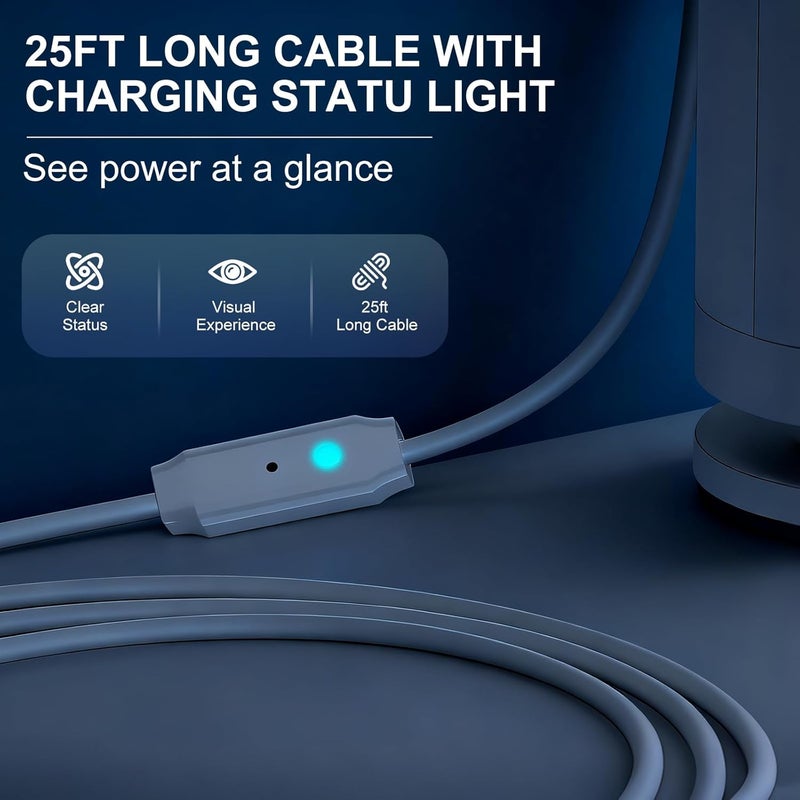 Nooukut 25FT Power Cord and Adapter Compatible with Ring Spotlight Cam Pro(Battery), Stick Up Cam Battery, Plug-in/ Stick up Cam Pro/ RingTilt Indoor Cam, 10W Ring Cable with Light DC Port & Type C Port - Image 4